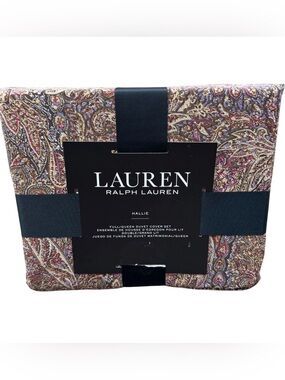 Lauren Ralph Lauren Hallie FULL QUEEN Duvet Cover Set Tan Burgundy Paisley New